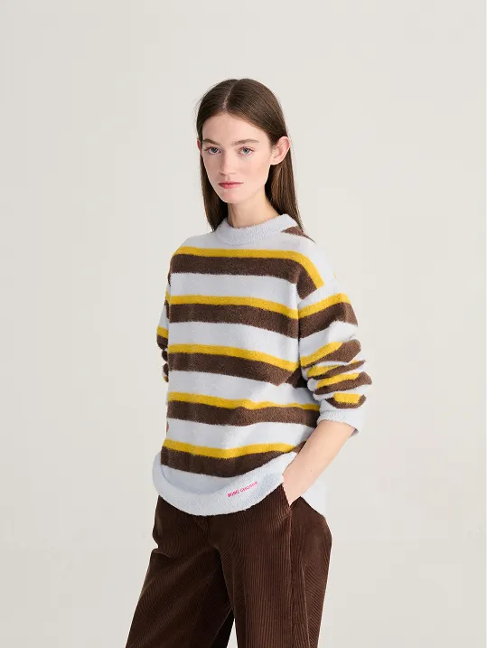 Striped hairy yarn wool blend jumper
