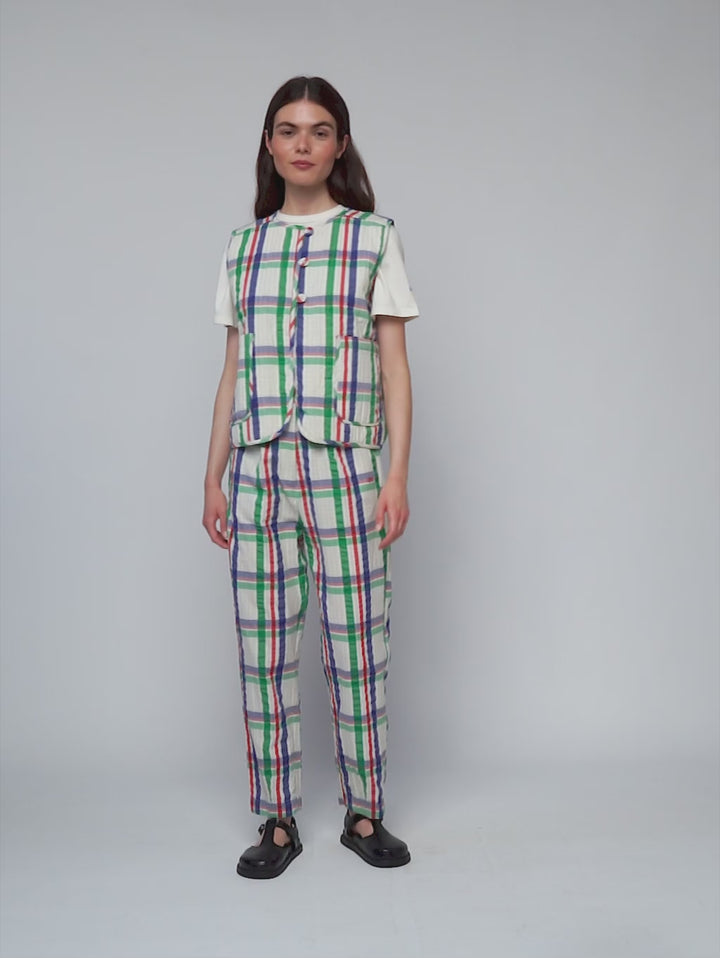 체크 버튼 라운드 넥 베스트