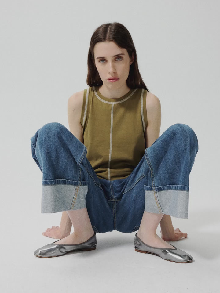 Striped wide-leg denim pants