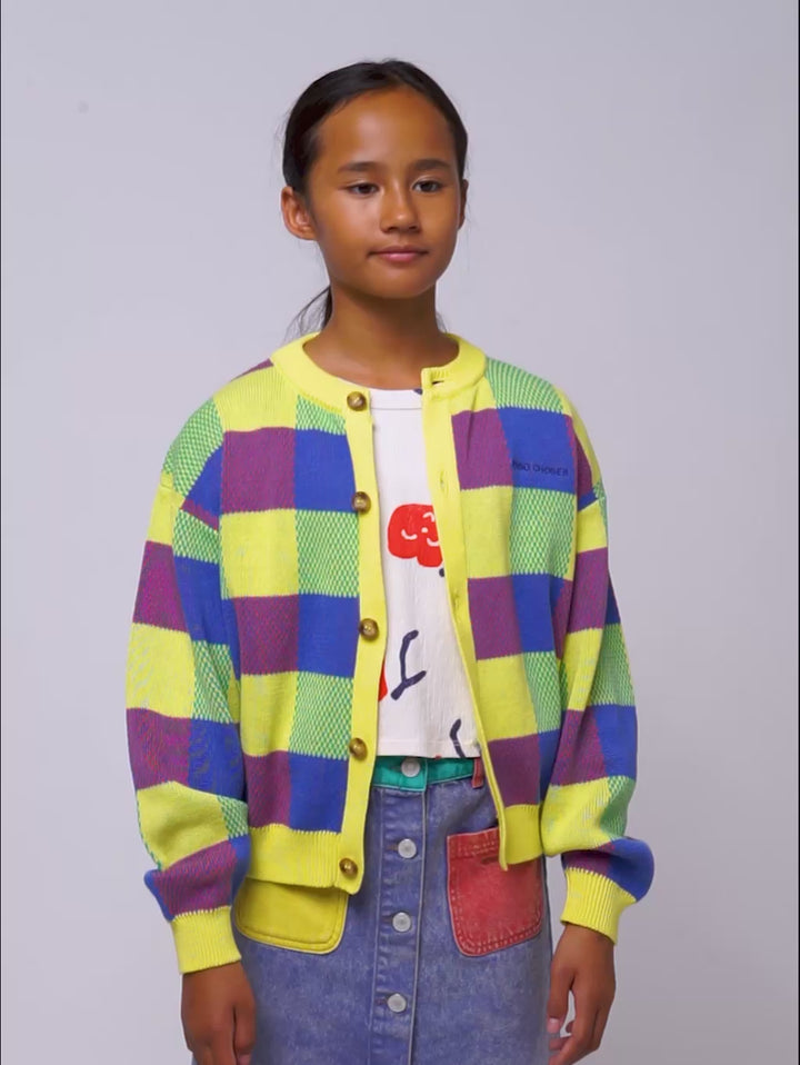 Multicolor vichy jacquard cardigan