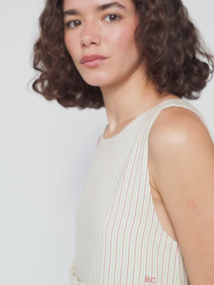 버티컬 멀티 스트라이프 스트랩 원피스