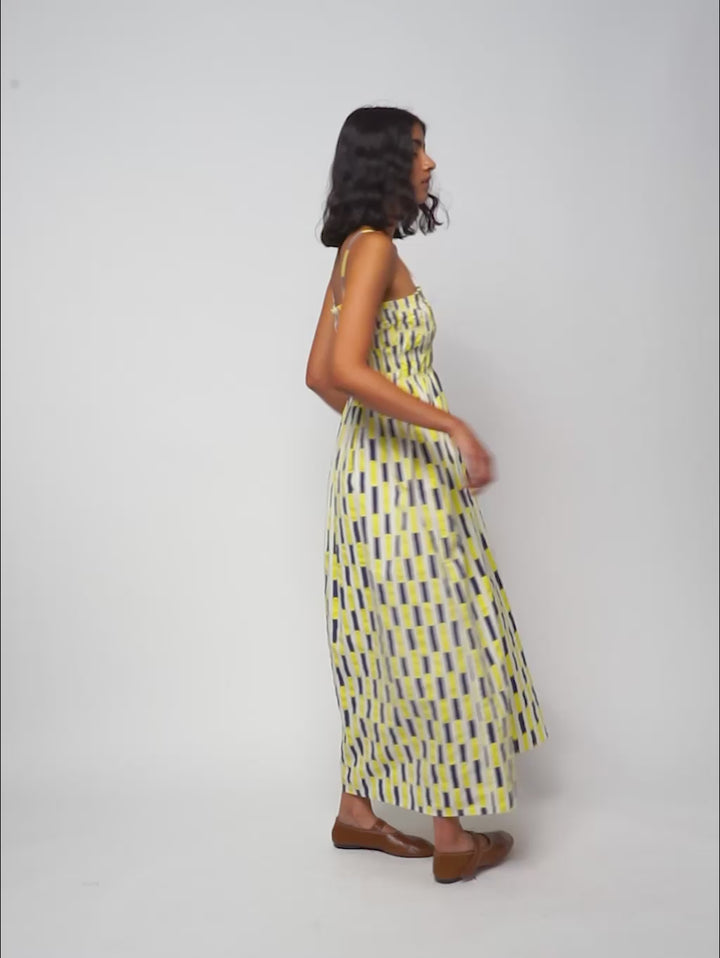 Brush strokes gathered bustier dress