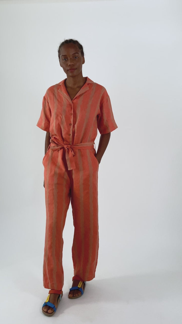 Stripe all over v-neck jumpsuit