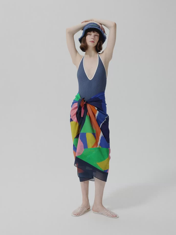 Cut-out seersuker swimsuit