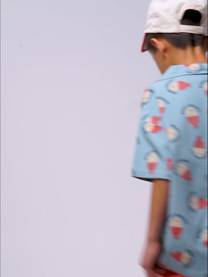 Morning Egg all over light denim shirt