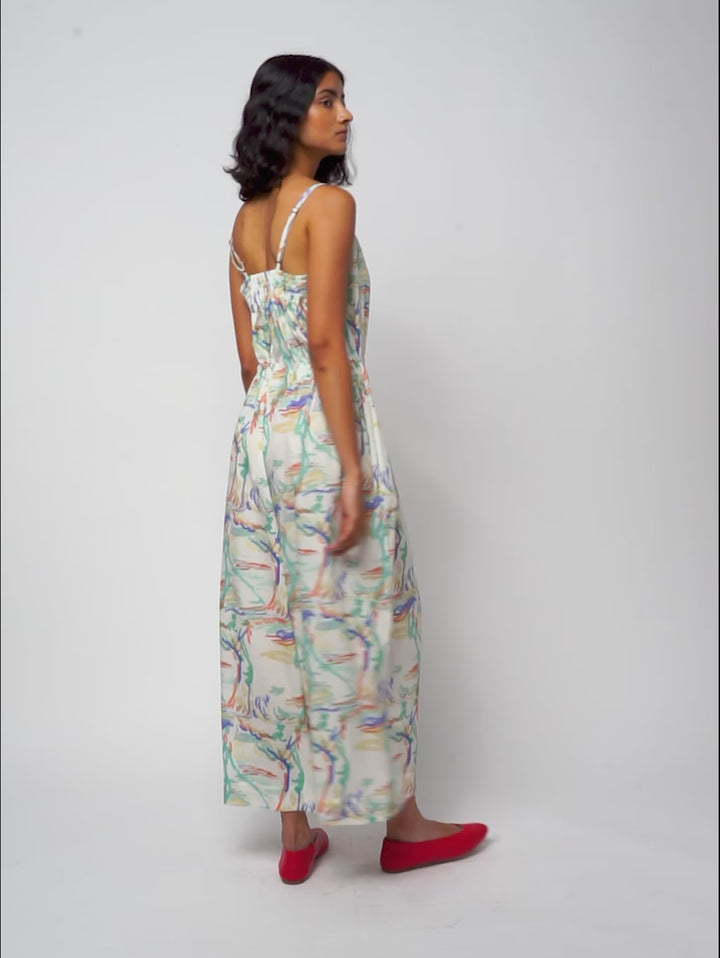 Landscape print wide-leg jumpsuit