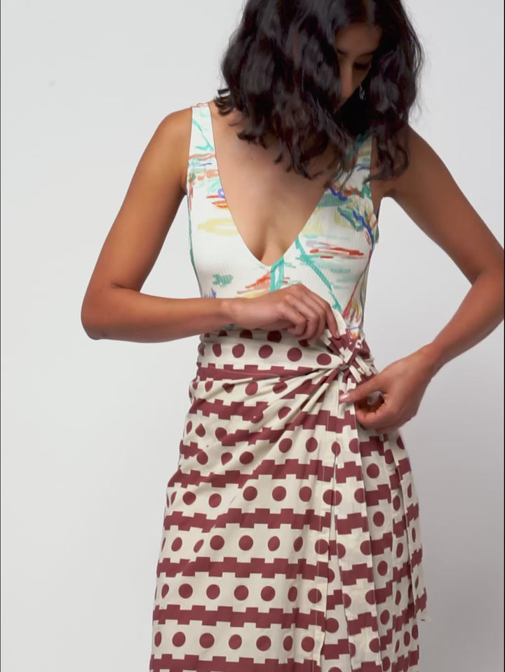 Geometric print wrap skirt