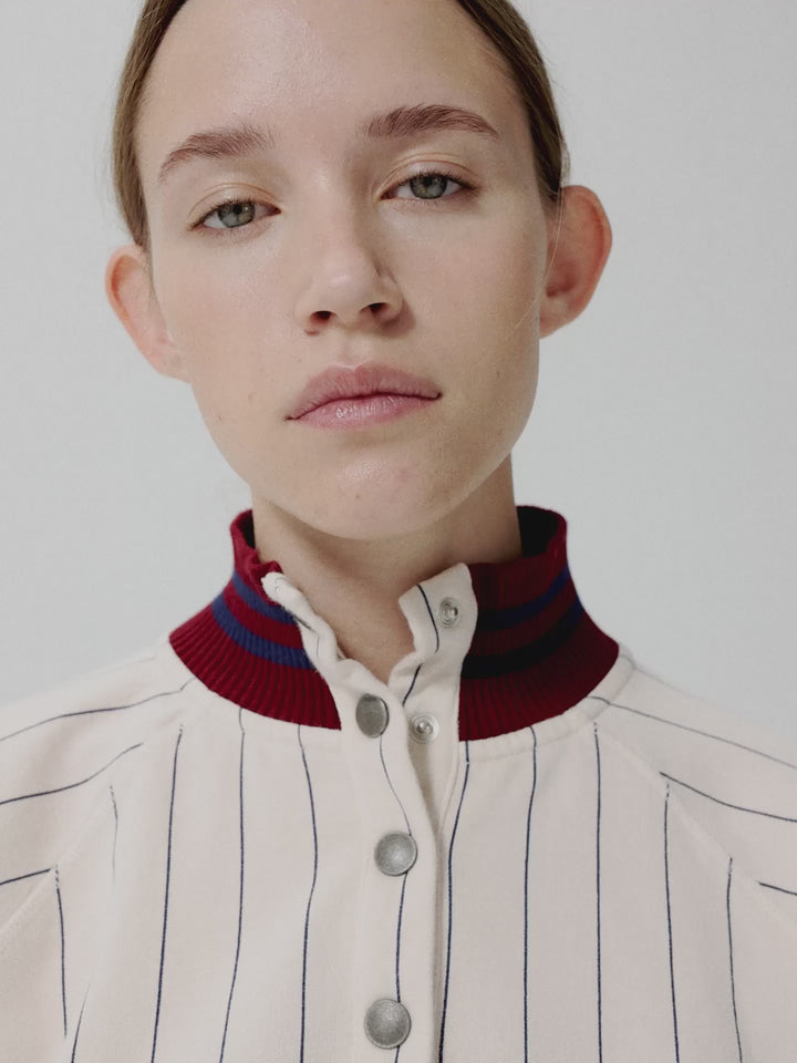 Striped high neck relaxed sweatshirt