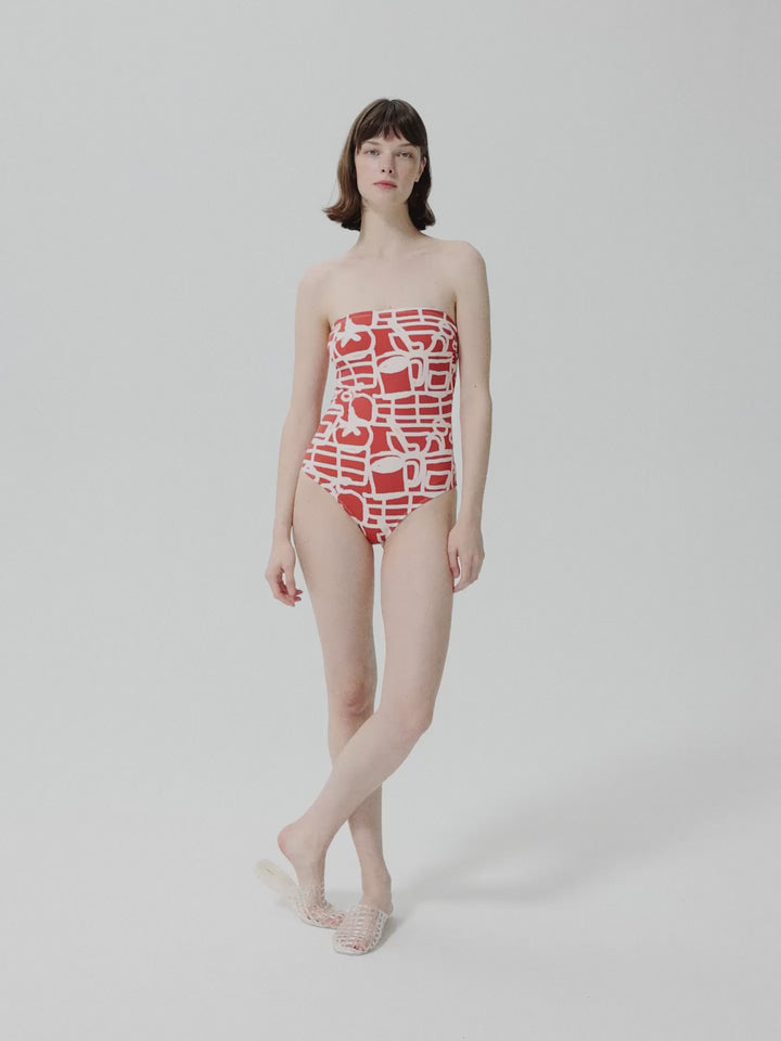 Cookery festival pattern recycled swimsuit