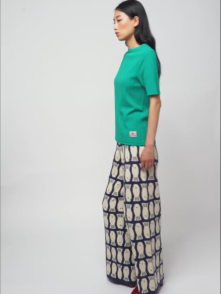 Lucky Fish jacquard knitted trousers