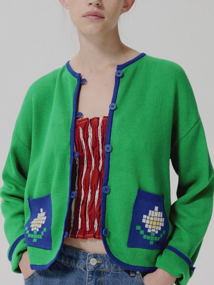 Pixel Daisy fine cotton cardigan