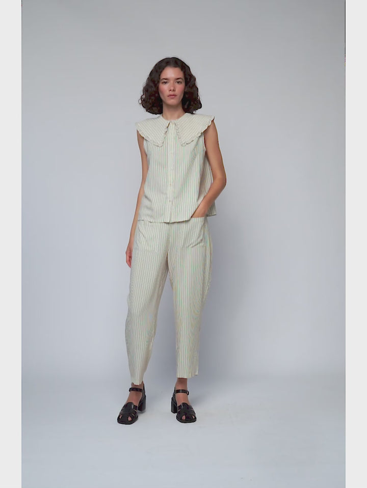 Striped oversized collar shirt