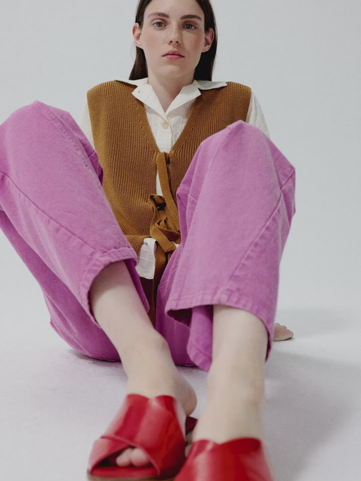 Openwork knitted cotton vest