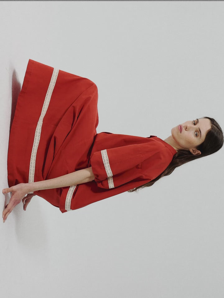 Contrast-trim puff sleeve shirt