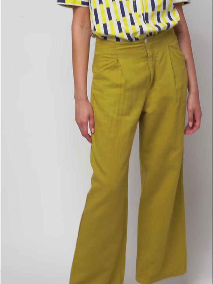 Linen blend pleated trousers
