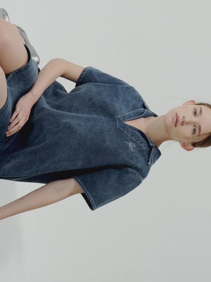 Washed polo twill dress