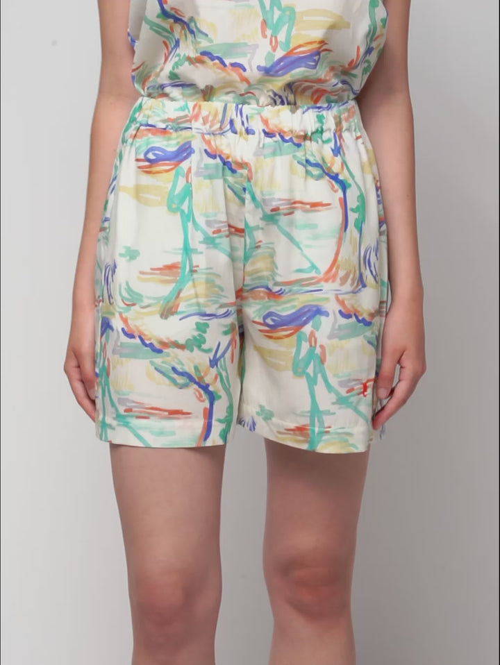 Landscape print lyocell shorts