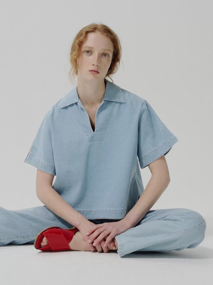 Relaxed denim polo shirt