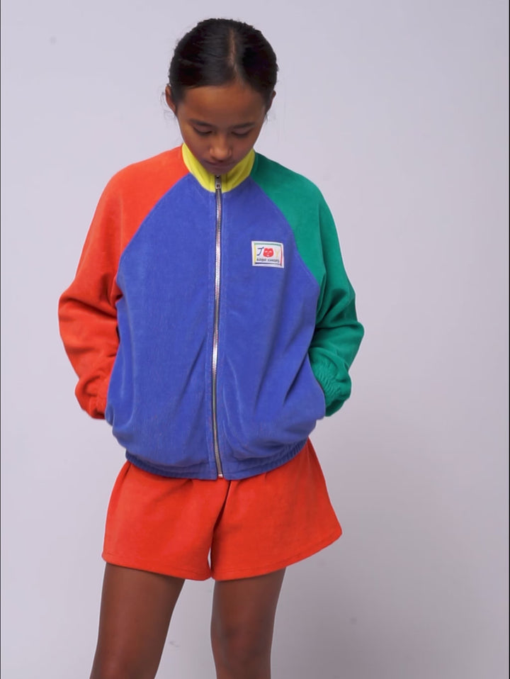Smiling color block terry cloth zipped sweatshirt