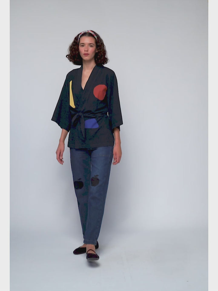 여름밤 풍경 프린트 쇼트 기모노