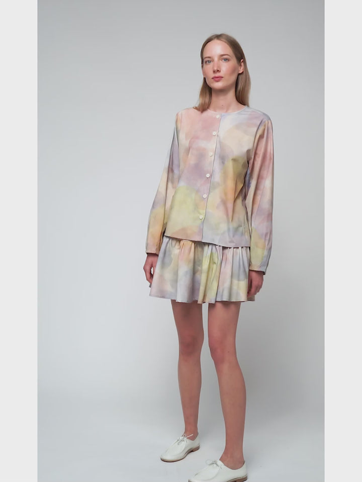 Skylight print ruffle short skirt