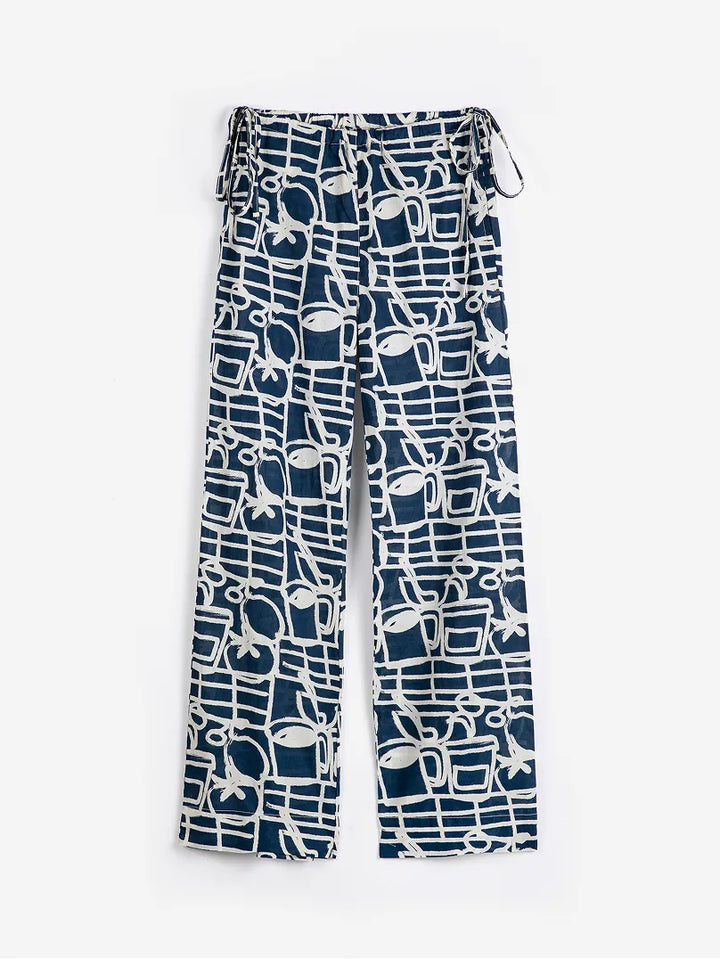Cookery festival pattern wide-leg trousers