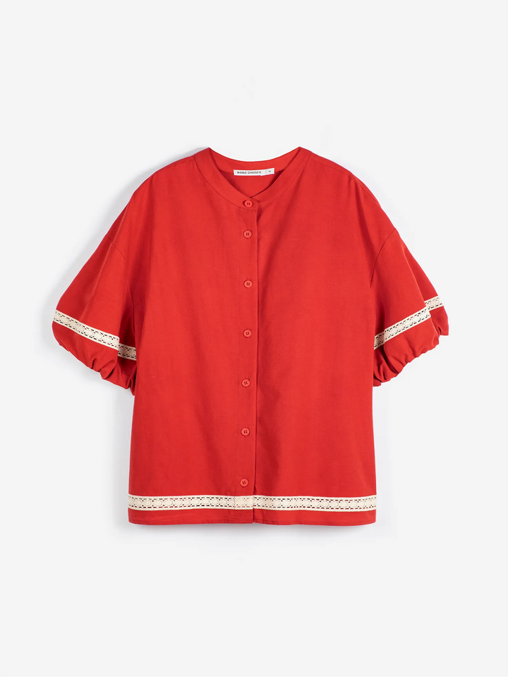 Contrast-trim puff sleeve shirt