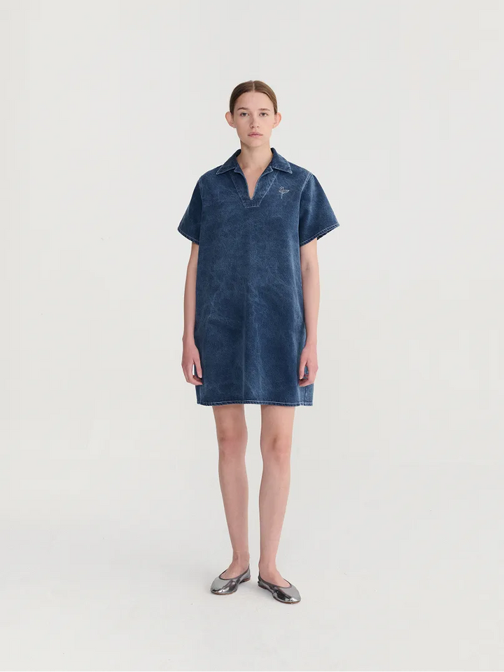 Washed polo twill dress