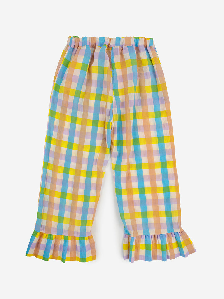 Multicolor check ruffle trousers