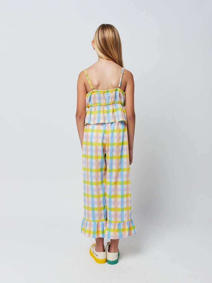 Multicolor check ruffle trousers