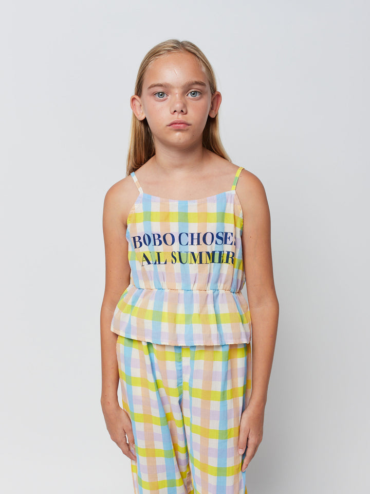 Multicolor check ruffle trousers