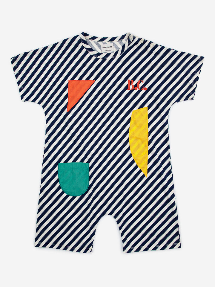 Color patch short sleeve overall