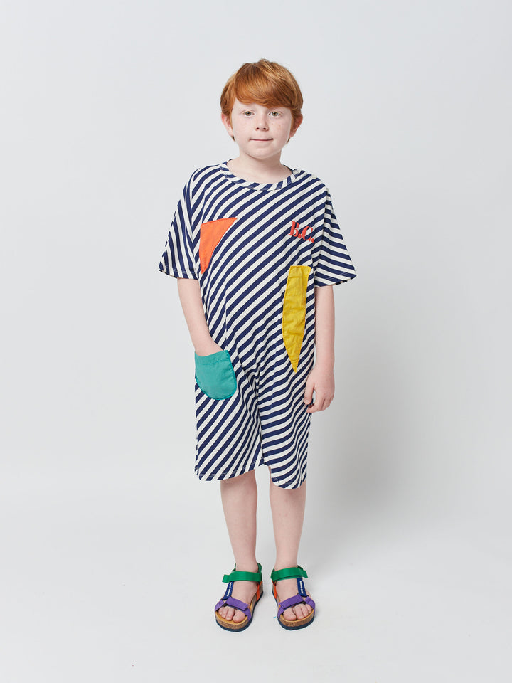 Color patch short sleeve overall