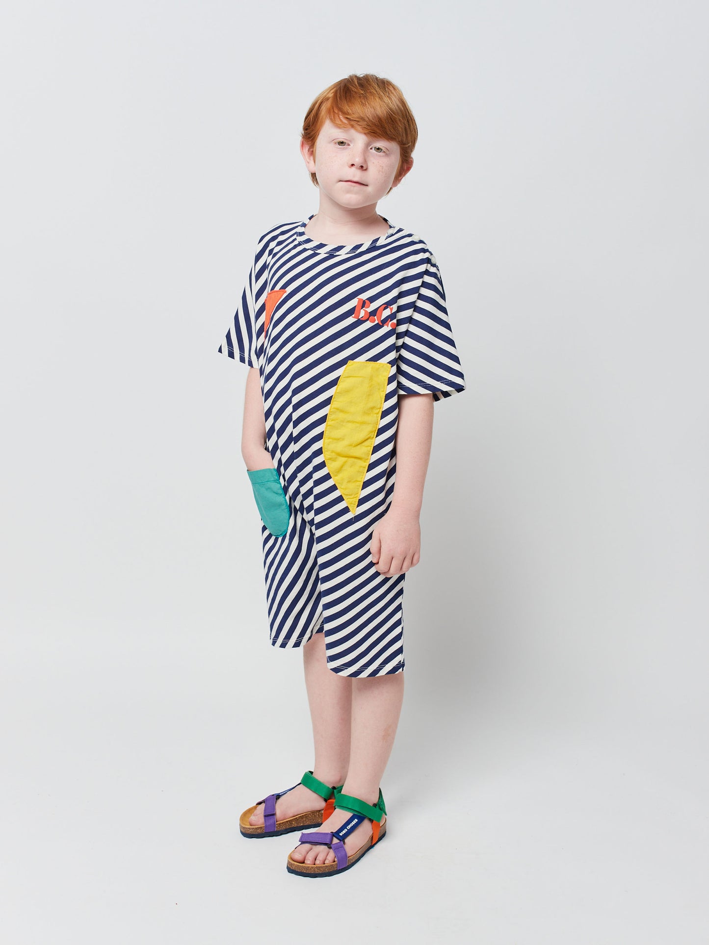 Color patch short sleeve overall