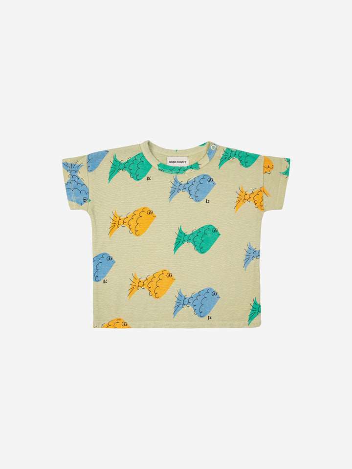 Camiseta manga corta estampado peces multicolor