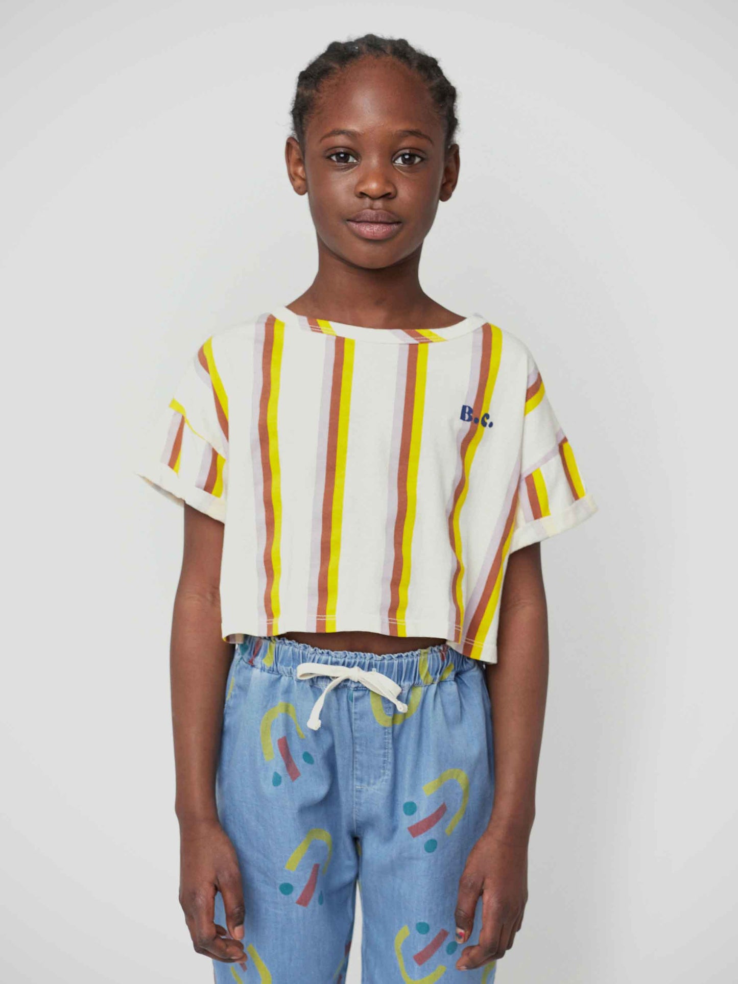 Multicolor vertical stripes cropped T-shirt
