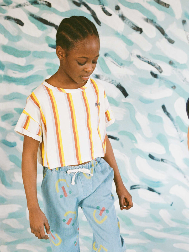 Multicolor vertical stripes cropped T-shirt