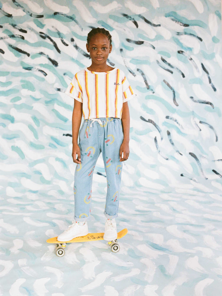 Multicolor vertical stripes cropped T-shirt