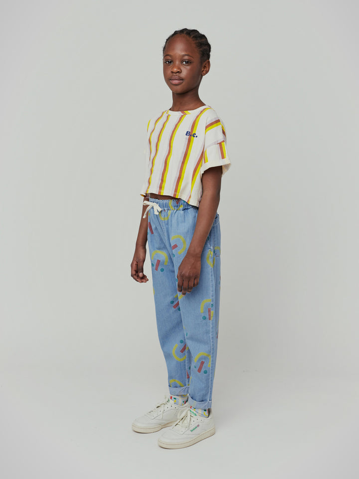 Multicolor vertical stripes cropped T-shirt