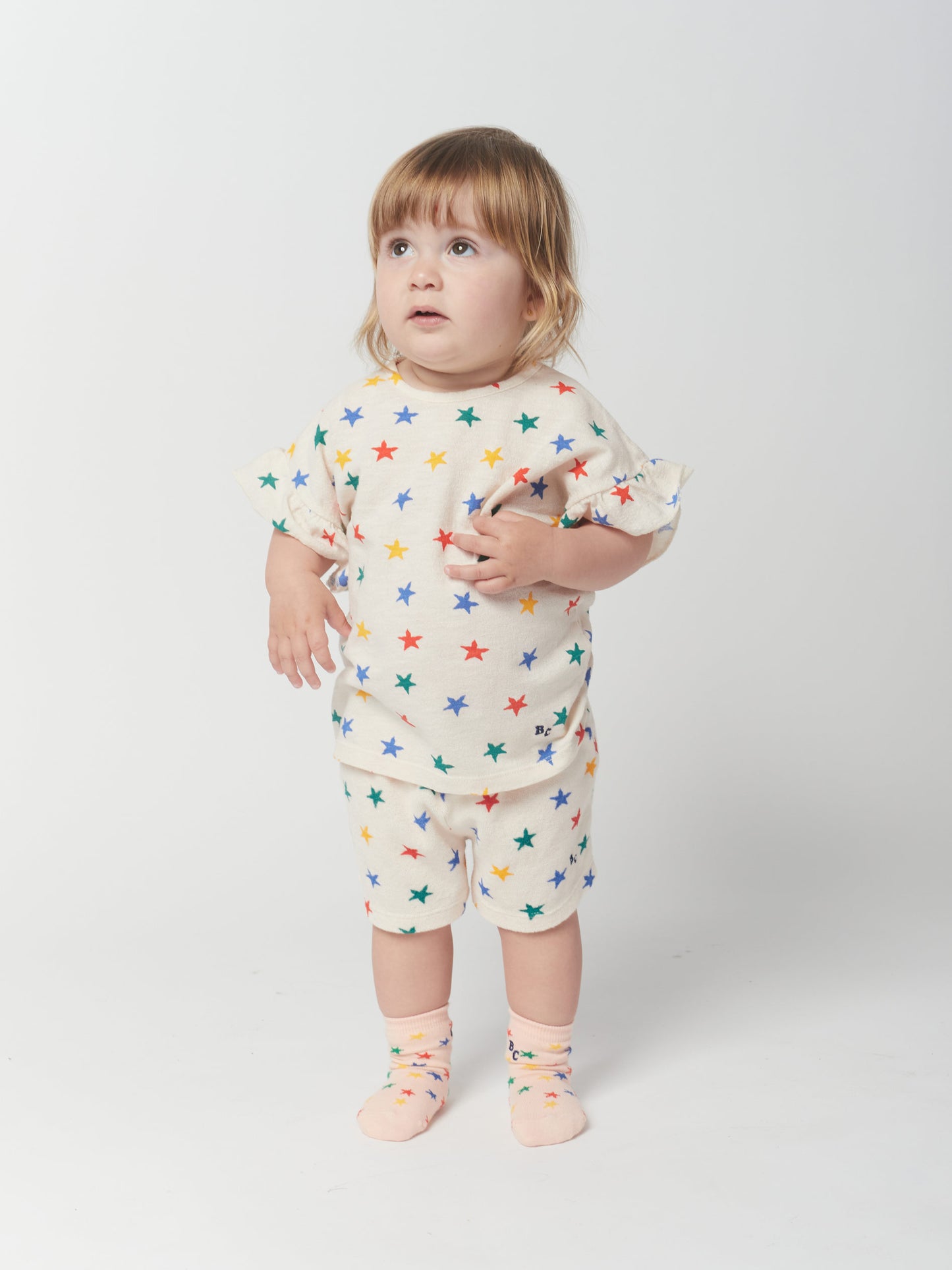 Multicolor Stars all over ruffle T-shirt