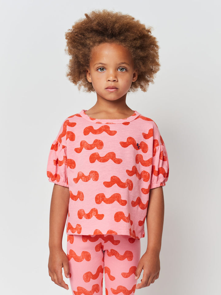 Waves all over puffed sleeve T-shirt