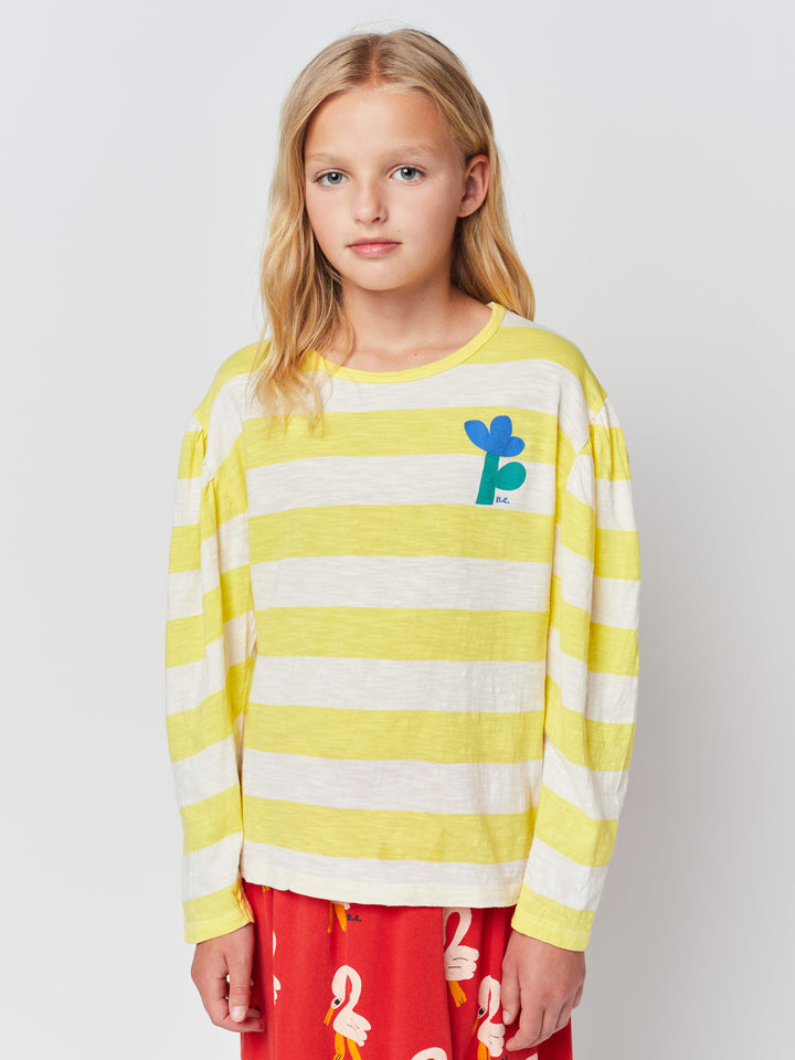 Yellow Stripes long gathered sleeve T-shirt
