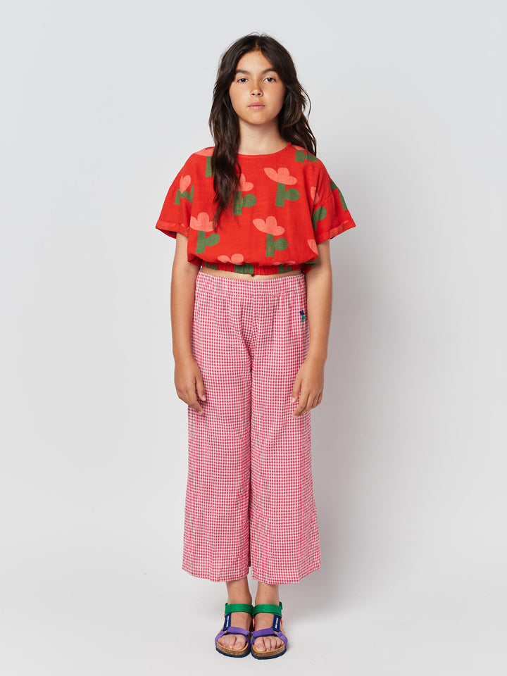 Pink Vichy woven culotte pants