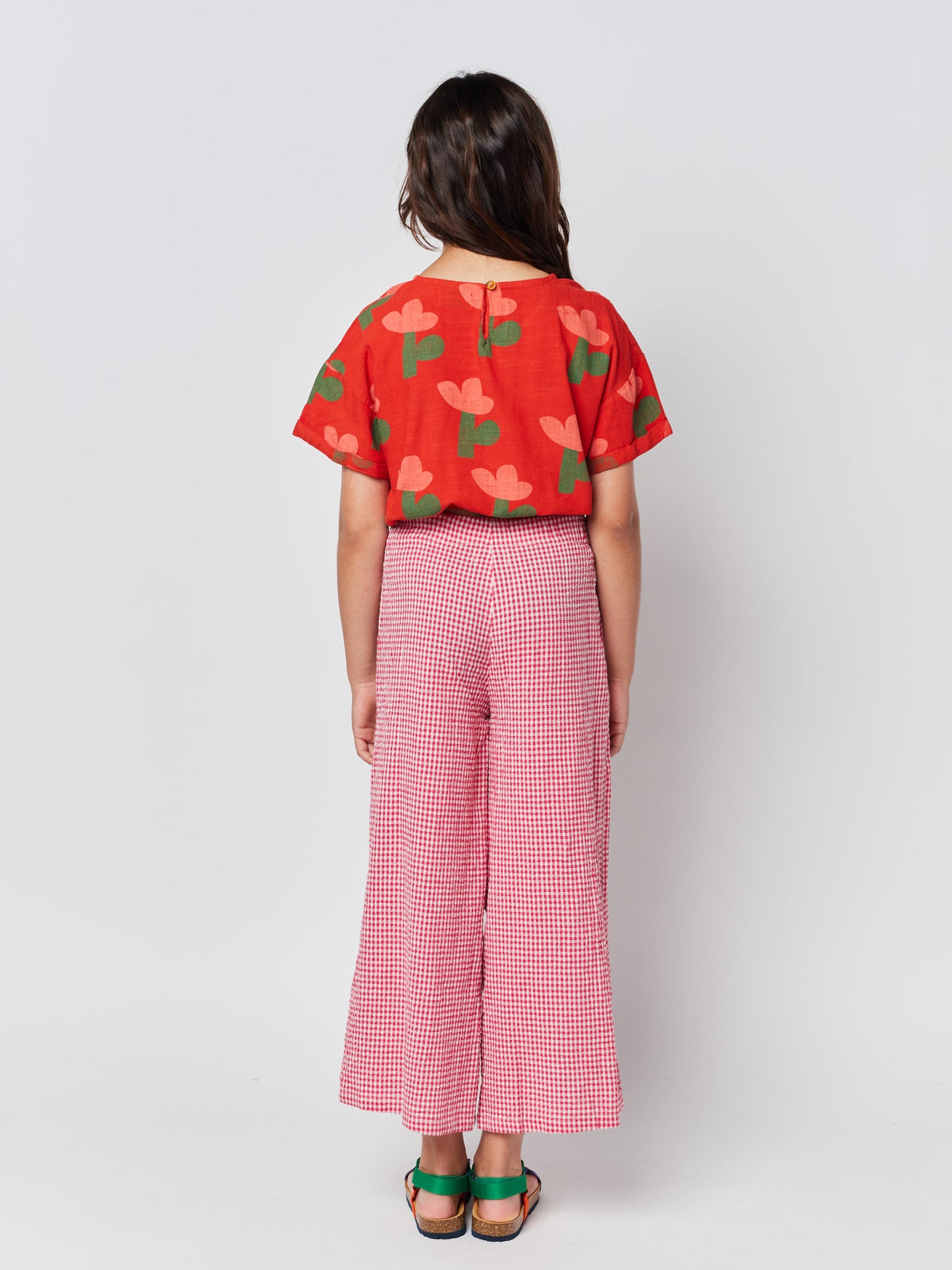 Pink Vichy woven culotte pants