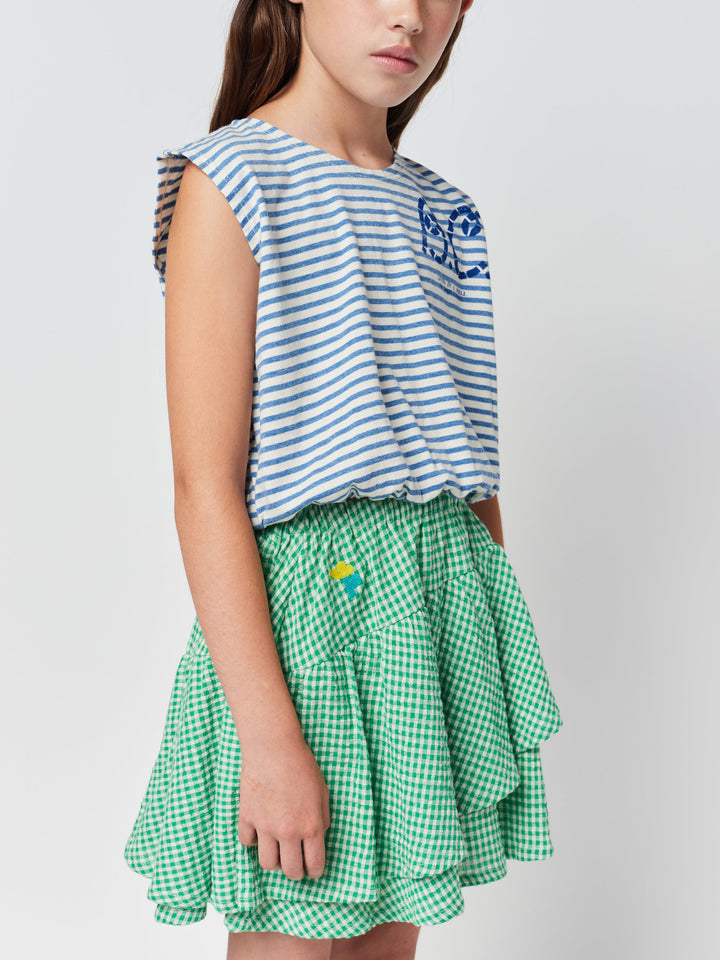 Green Vichy woven ruffle skirt