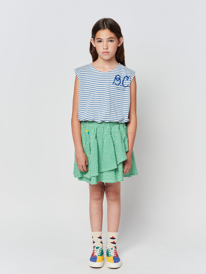 Green Vichy woven ruffle skirt