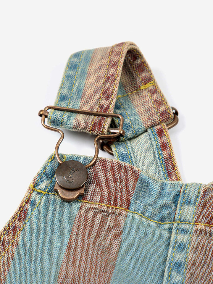 Vertical Stripes denim short dungaree