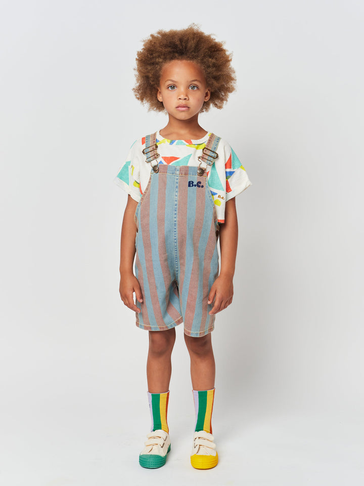 Vertical Stripes denim short dungaree