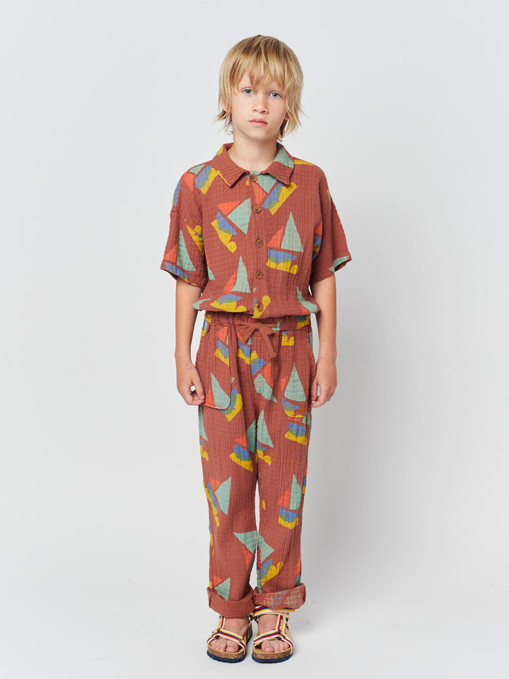 Multicolor Sail Boat all over woven overall
