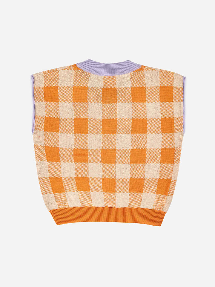 Armilla de punt de quadres amb coll en punta